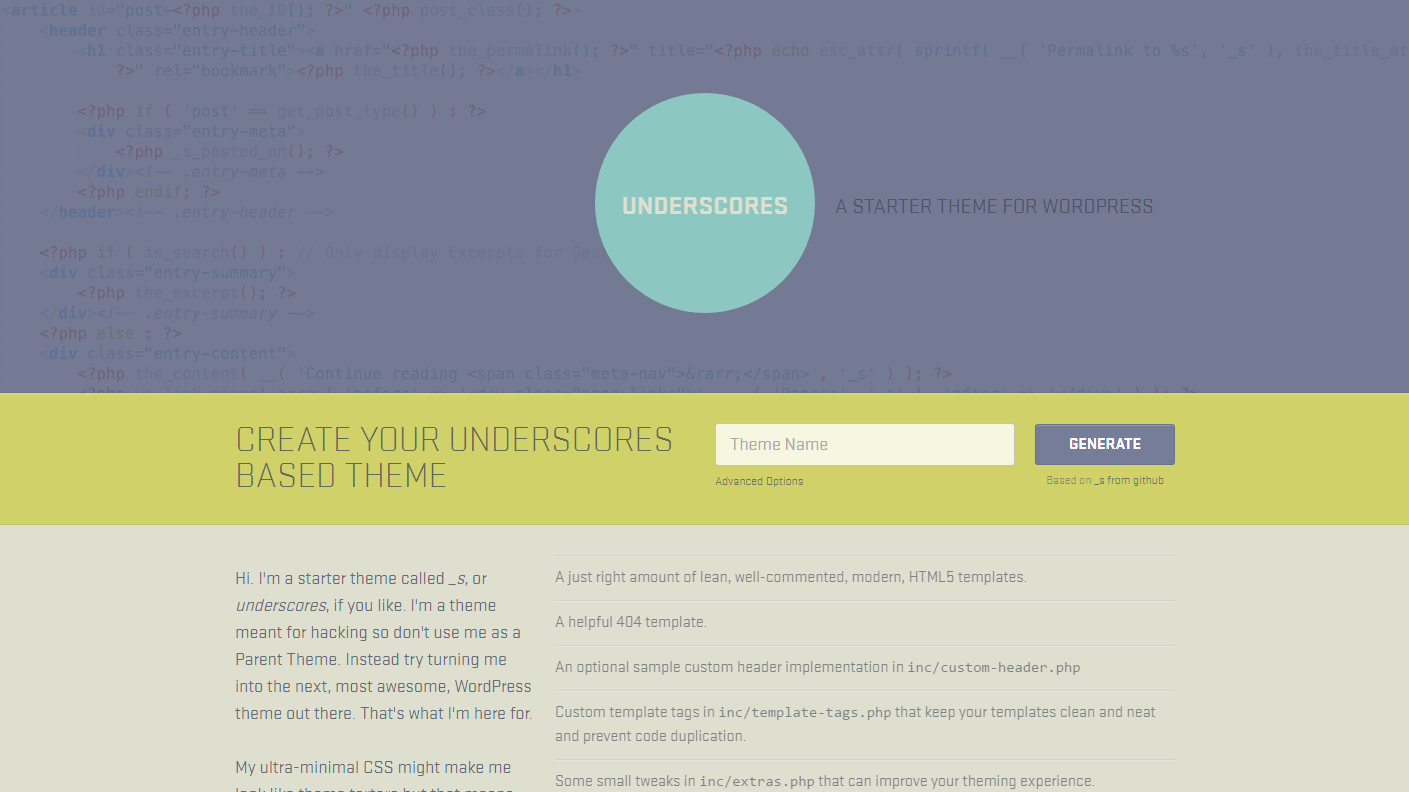 WordPressのスターターテーマを作成することができる「Underscores」