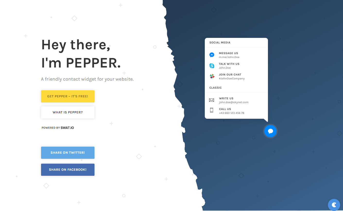 Webサイト管理者への連絡先をまとめたウィジェットが設置できる「PEPPER」