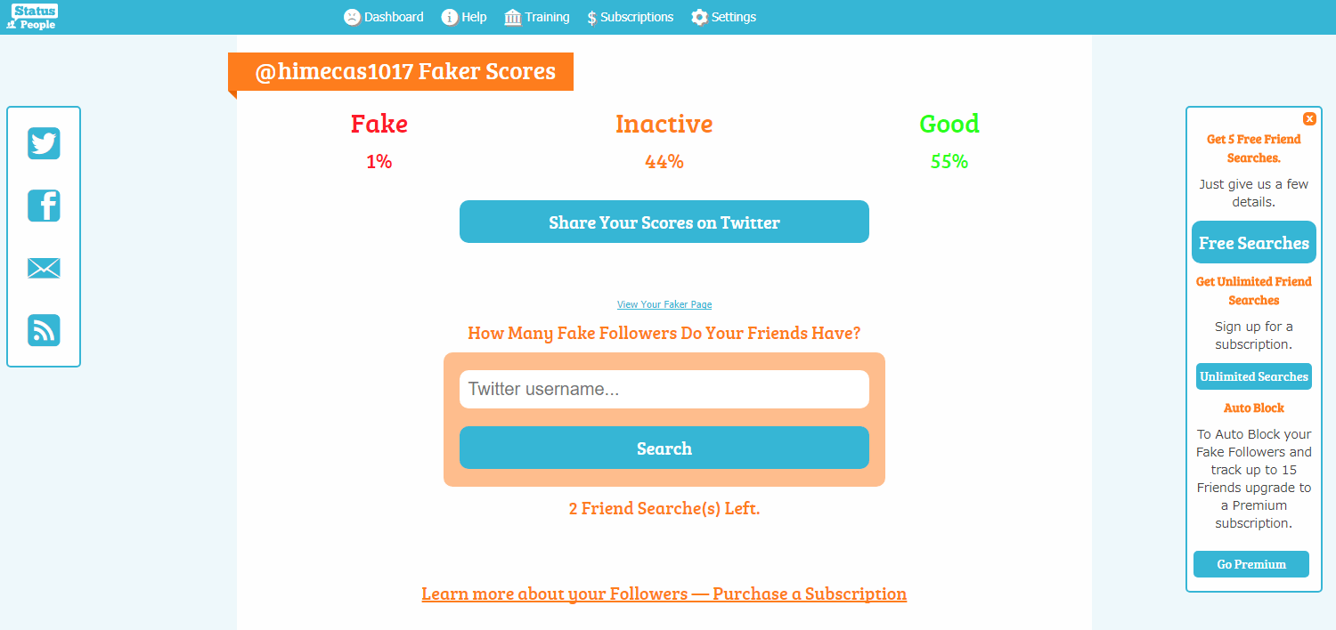 Twitterアカウントの健全性を調べることができるWEBサービス「Fake Follower Check」