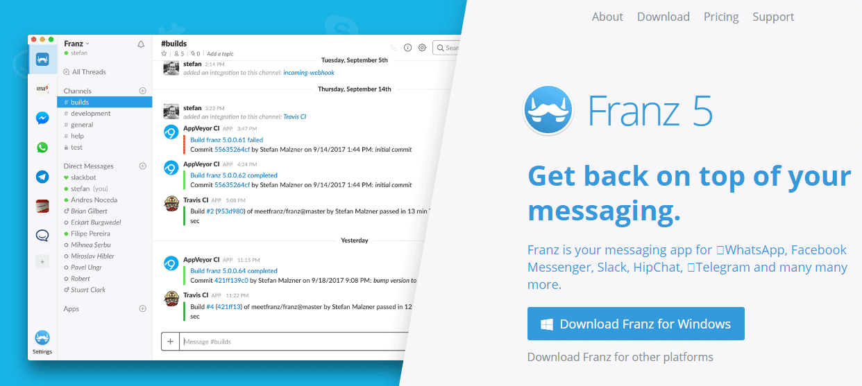 チャットワーク・Slack・Skype等のチャットツールを一元管理することができる「Franz」