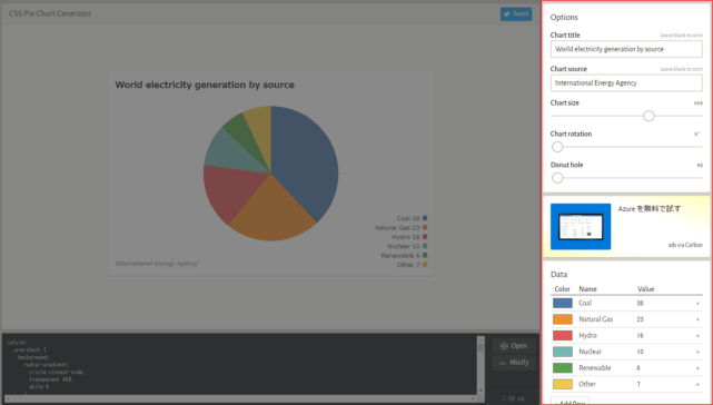 CSS Pie Chart Generatorの使い方