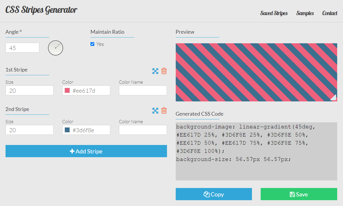 ストライプ柄のCSSコードを生成できるジェネレーター「Pure CSS Stripes Generator」