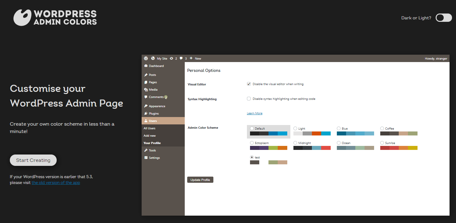 WordPress管理画面のカラースキームを生成できるWebサービス「WordPress Admin Colors Generator」
